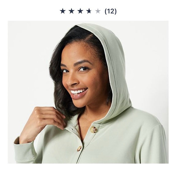 Encore By Idina Menzel One Piece Jumpsuit Sage Green SP Soft French Terry Hooded - Picture 3 of 5